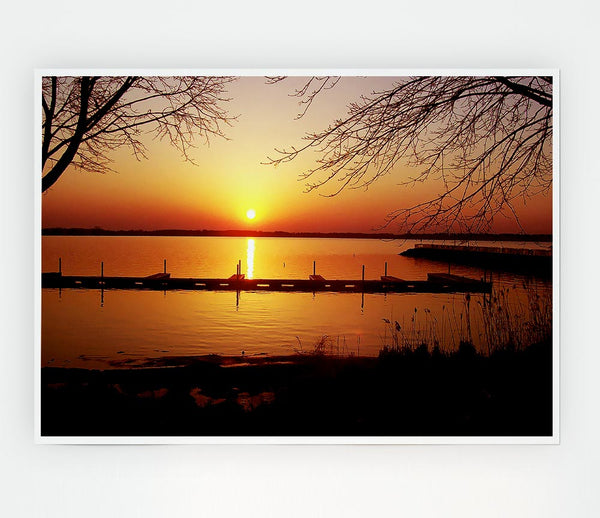 Tranquil Lake Sunrise Print Poster Wall Art