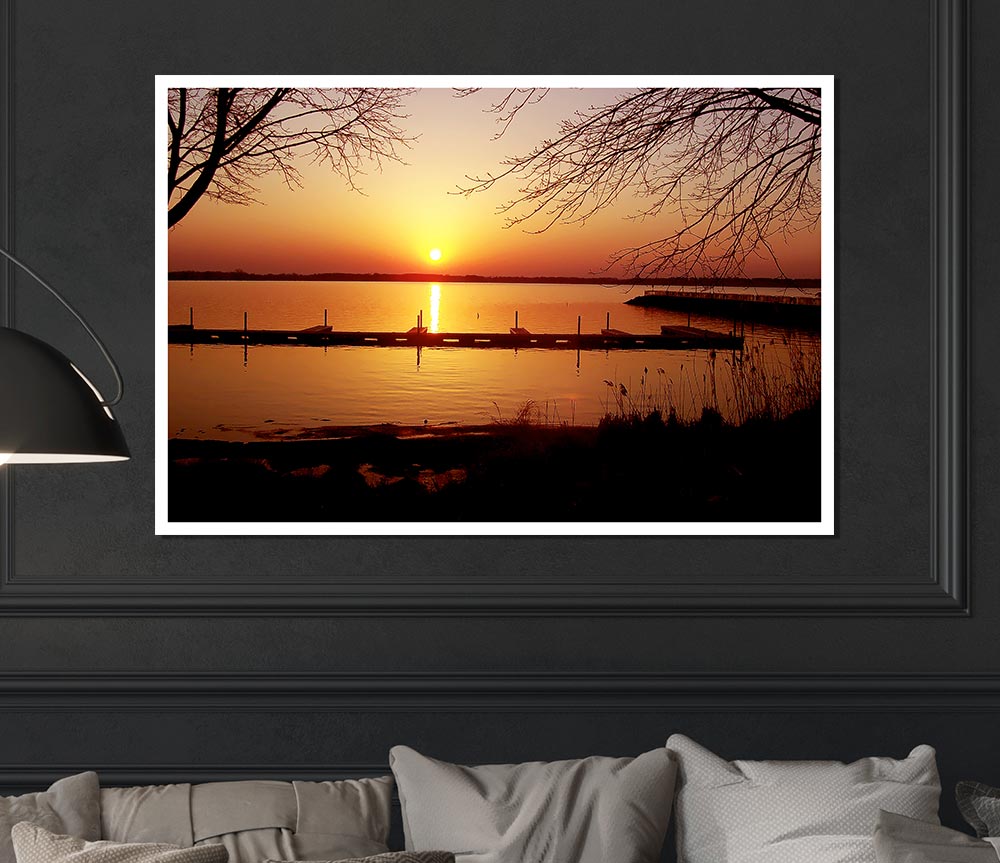 Tranquil Lake Sunrise Print Poster Wall Art