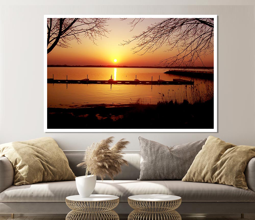 Tranquil Lake Sunrise Print Poster Wall Art