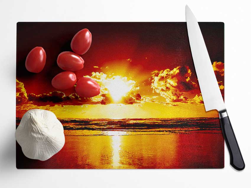 Orange Sunrise Ocean Glass Chopping Board