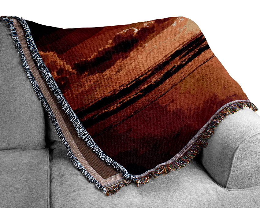 Orange Sunrise Ocean Woven Blanket