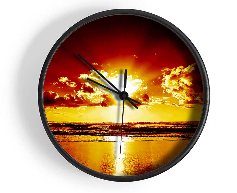 Orange Sunrise Ocean Clock - Wallart-Direct UK