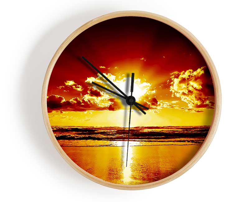 Orange Sunrise Ocean Clock - Wallart-Direct UK