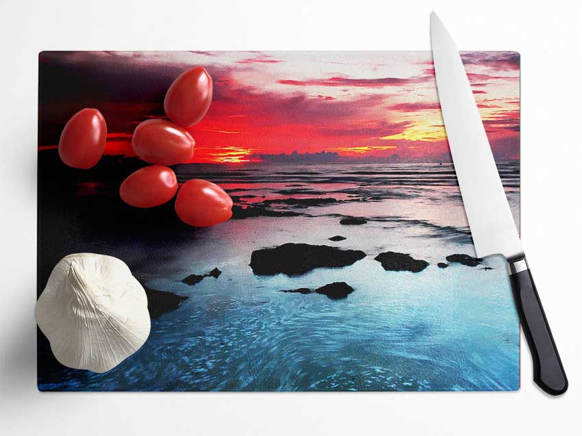 Lava Red Skies Over The Turquoise Ocean Glass Chopping Board