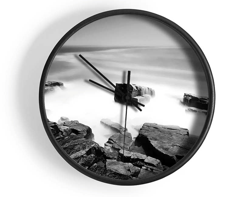 Surreal Ocean Rocks B n W Clock - Wallart-Direct UK