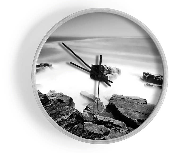 Surreal Ocean Rocks B n W Clock - Wallart-Direct UK