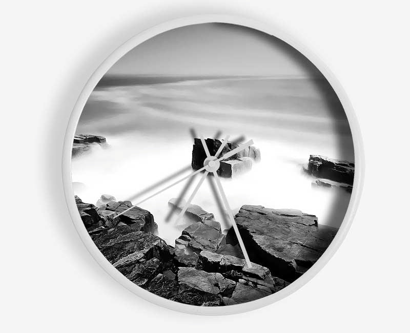 Surreal Ocean Rocks B n W Clock - Wallart-Direct UK