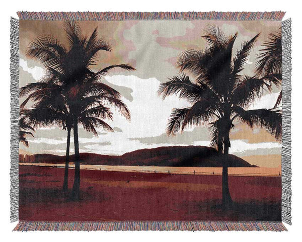 Beach Palmtree Mountain View Woven Blanket