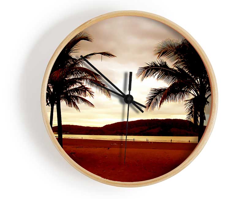 Beach Palmtree Mountain View Clock - Wallart-Direct UK