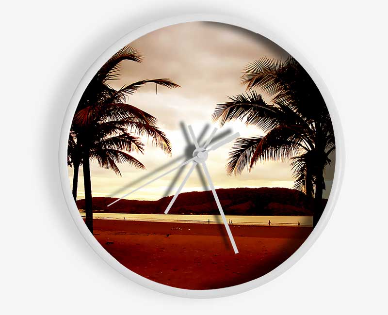 Beach Palmtree Mountain View Clock - Wallart-Direct UK