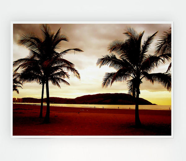 Beach Palmtree Mountain View Print Poster Wall Art