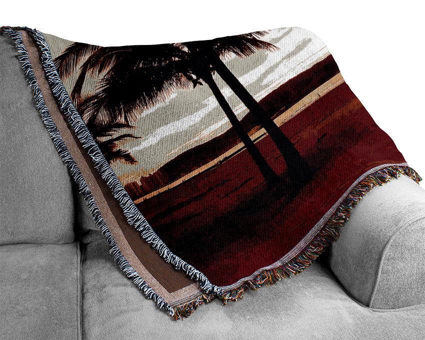 Beach Palmtree Mountain View Woven Blanket