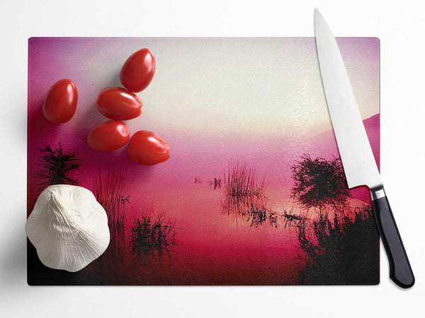 Pink Misty Lake Glass Chopping Board