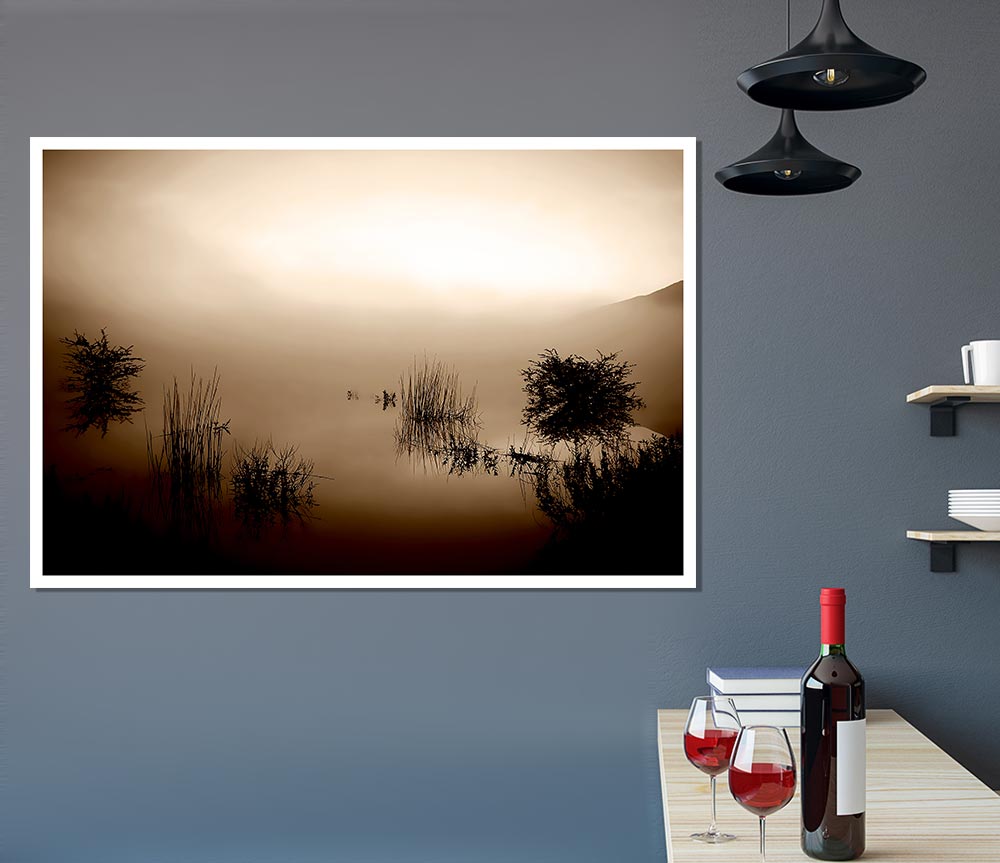 Brown Misty Lake Print Poster Wall Art