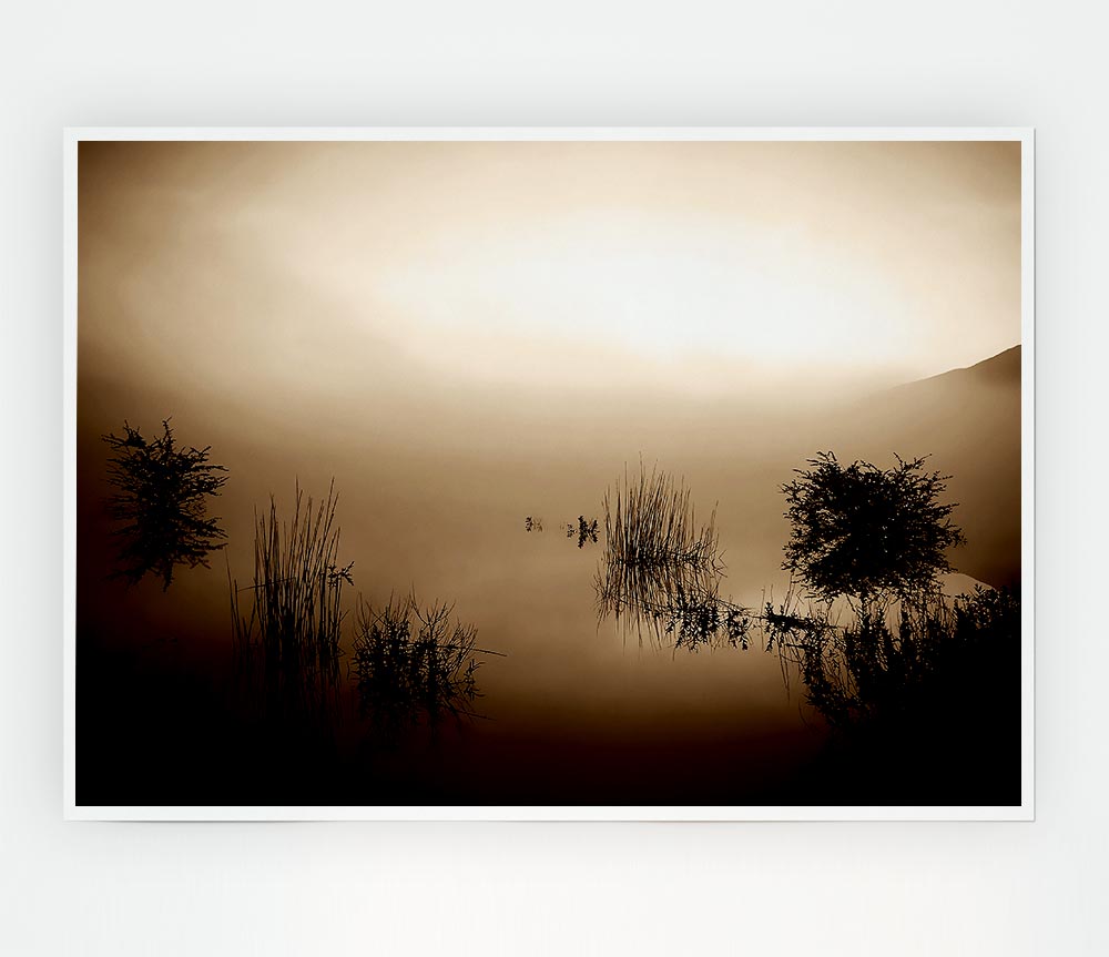 Brown Misty Lake Print Poster Wall Art