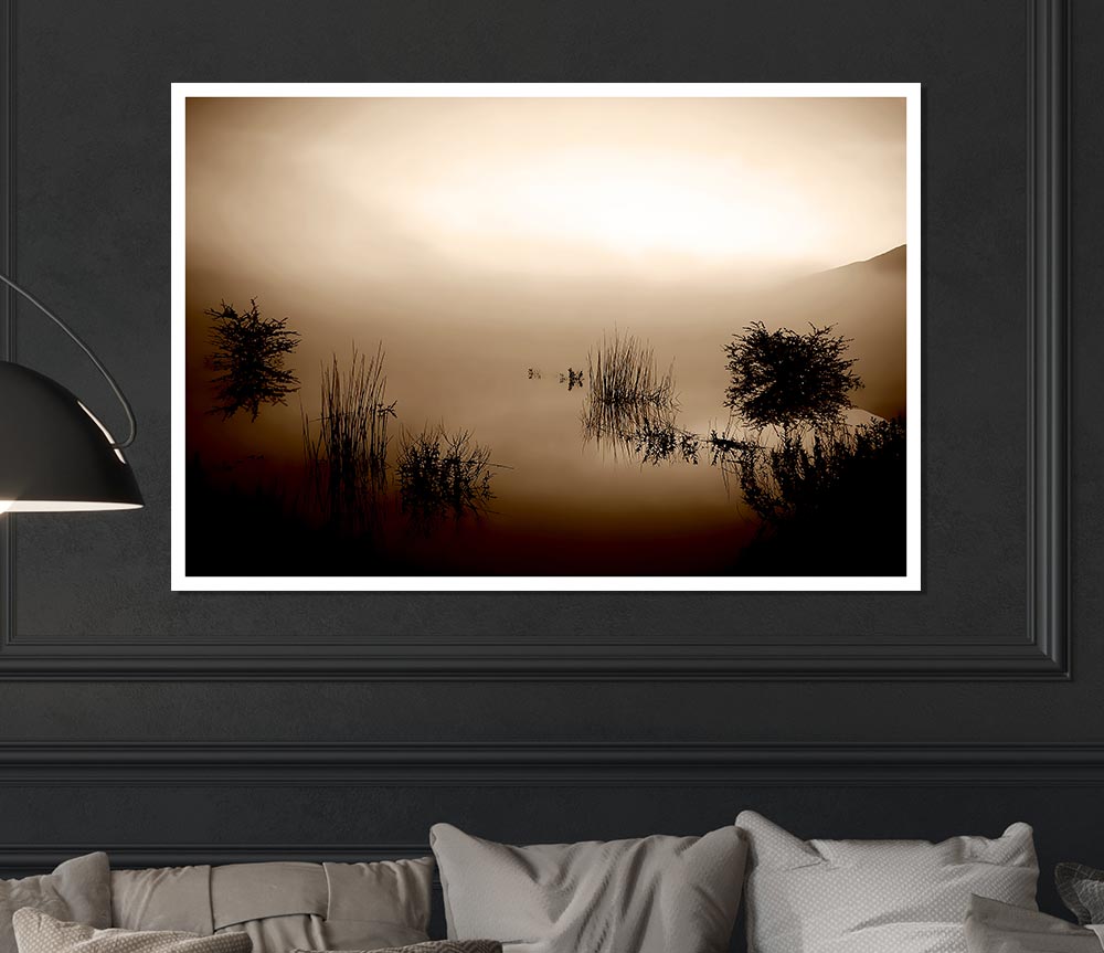 Brown Misty Lake Print Poster Wall Art