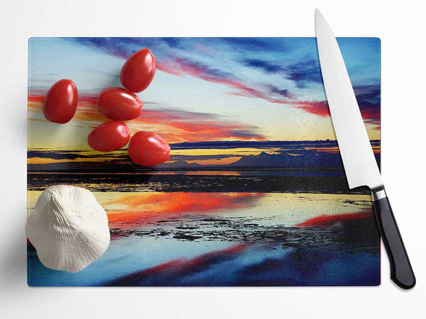 Rainbow Ocean Skies Blue Glass Chopping Board