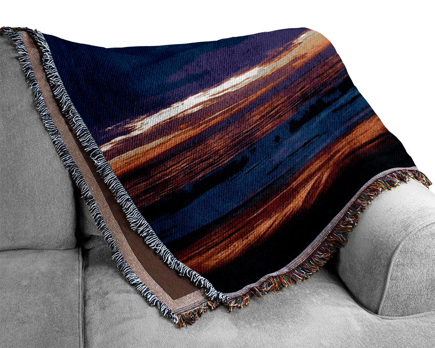 Blue Lilac Sunset Ocean Woven Blanket