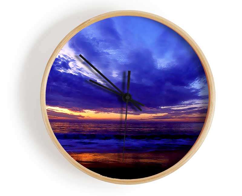 Blue Lilac Sunset Ocean Clock - Wallart-Direct UK