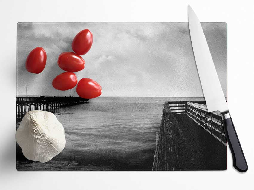 Tranquil Pier B n W Glass Chopping Board