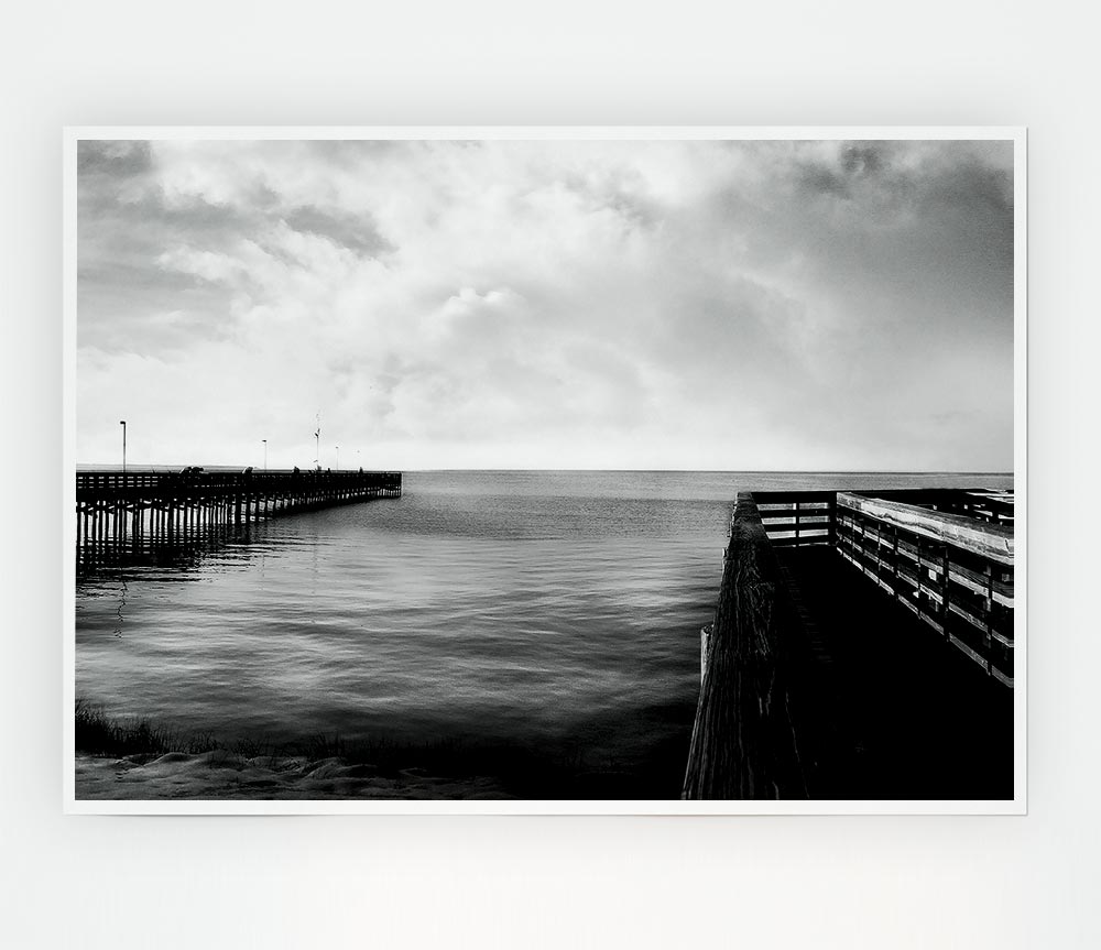 Tranquil Pier B N W Print Poster Wall Art