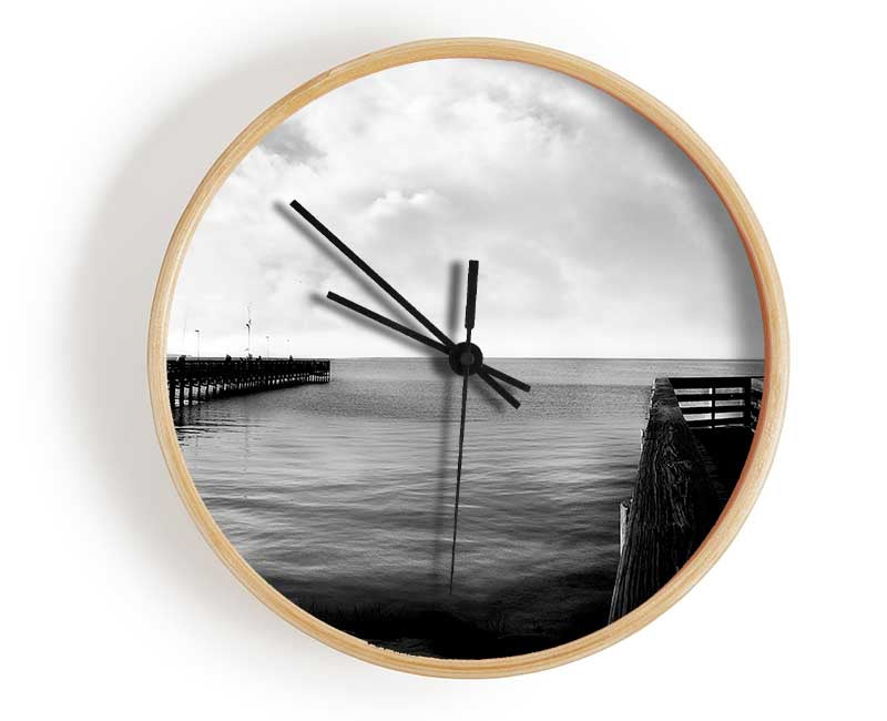 Tranquil Pier B n W Clock - Wallart-Direct UK