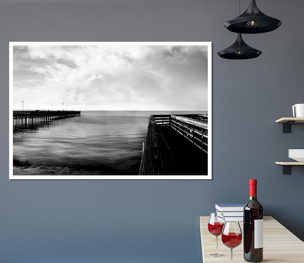 Tranquil Pier B N W Print Poster Wall Art