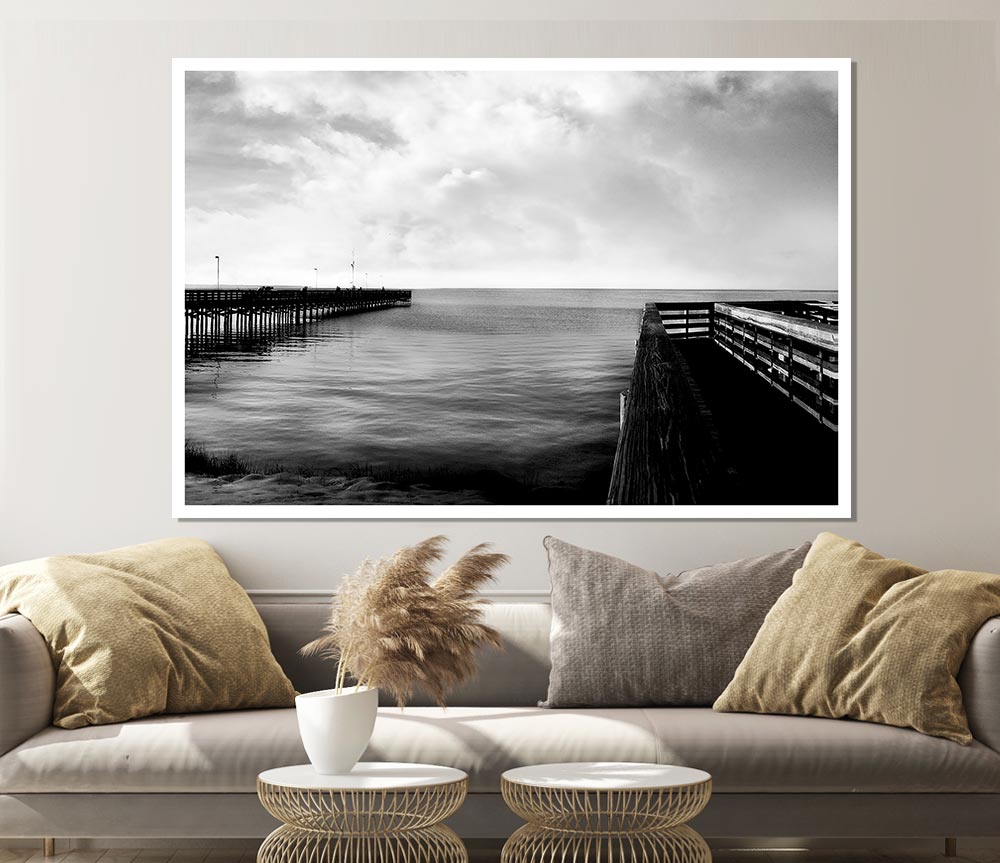 Tranquil Pier B N W Print Poster Wall Art