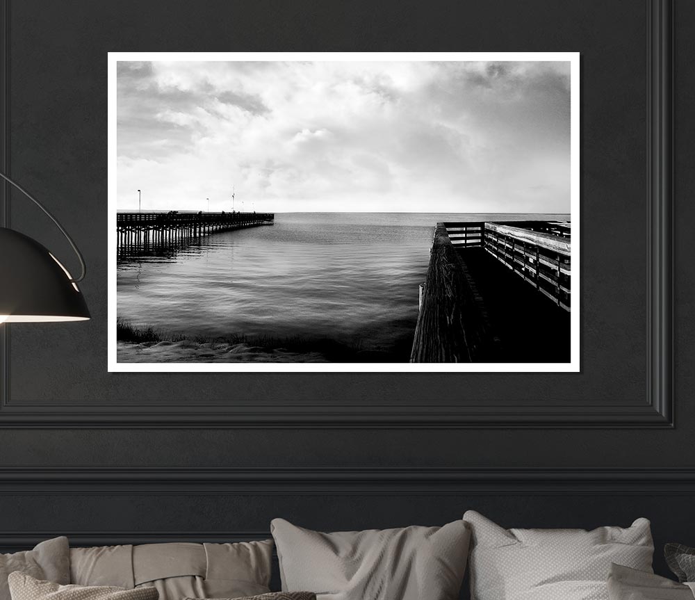 Tranquil Pier B N W Print Poster Wall Art