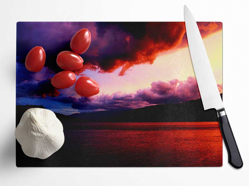 Red Ocean Storm Clouds Glass Chopping Board