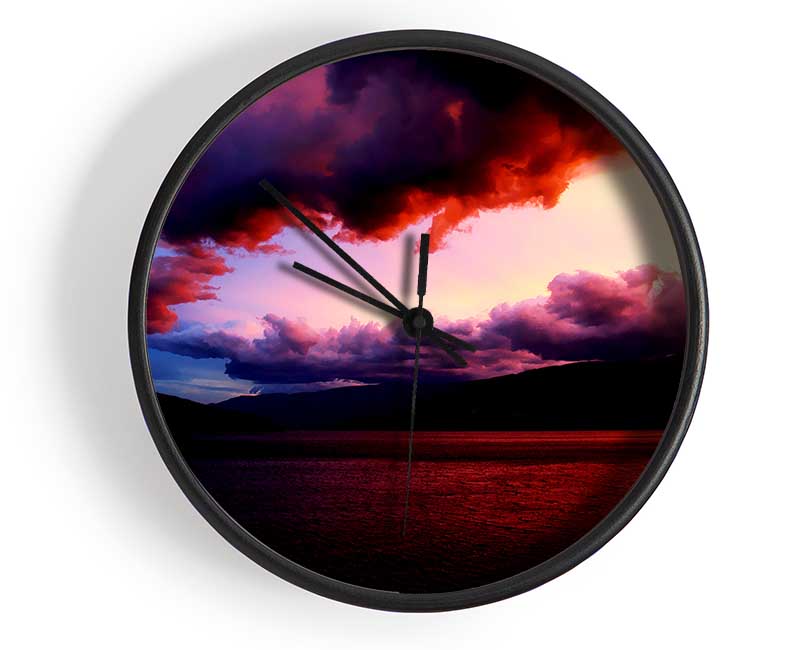 Red Ocean Storm Clouds Clock - Wallart-Direct UK