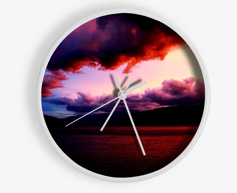 Red Ocean Storm Clouds Clock - Wallart-Direct UK