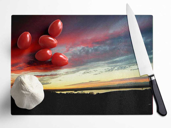 Red Sky At Night Ocean Delight Glass Chopping Board