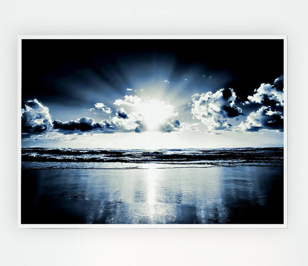 Blue Sunburst Print Poster Wall Art