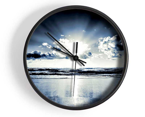 Blue Sunburst Clock - Wallart-Direct UK