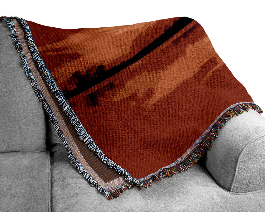 Stunning Lake At Sunset Orange Woven Blanket