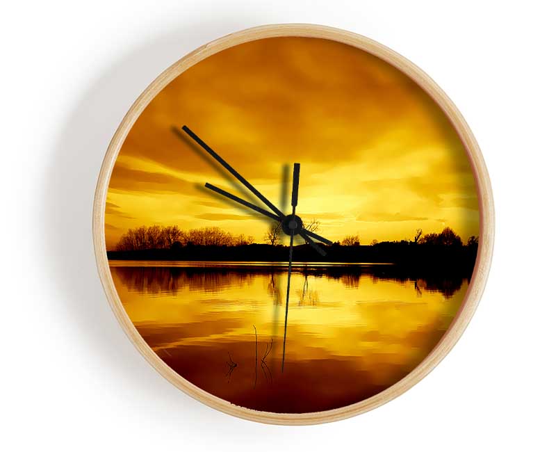 Stunning Lake At Sunset Golden Clock - Wallart-Direct UK