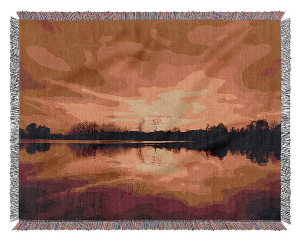 Stunning Lake At Sunset Golden Woven Blanket