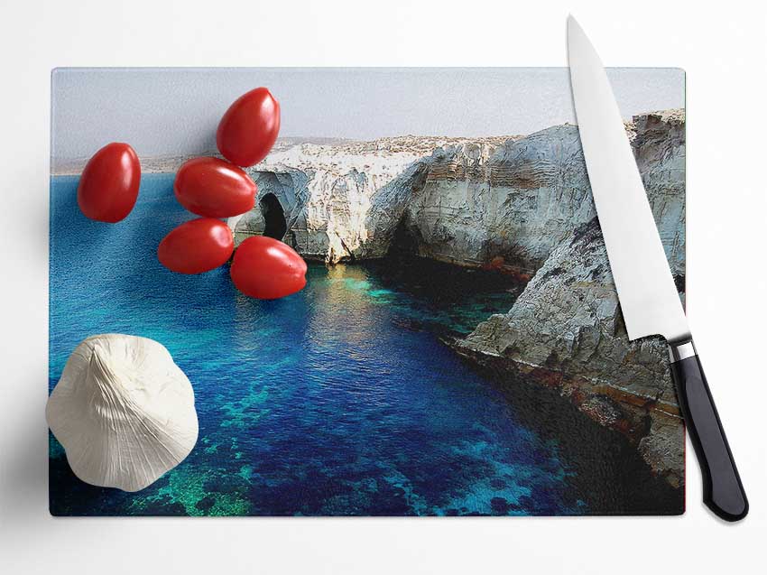 White Ocean Rocks Glass Chopping Board