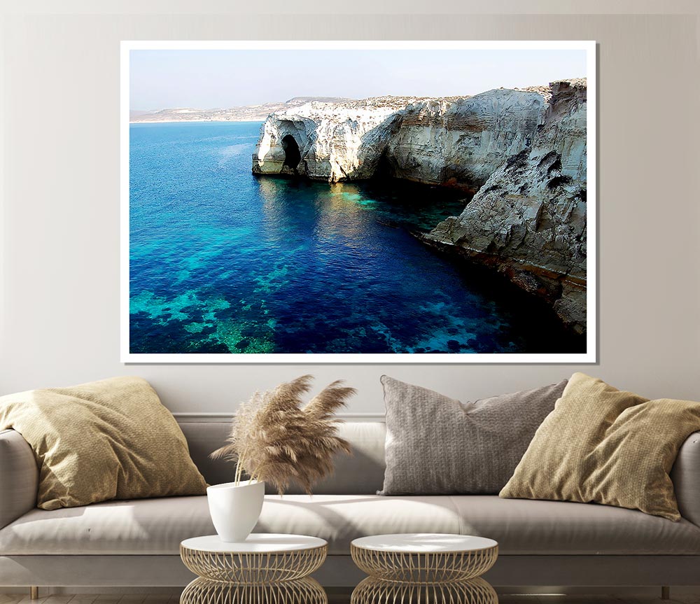 White Ocean Rocks Print Poster Wall Art