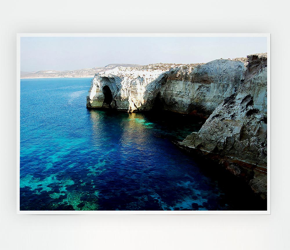 White Ocean Rocks Print Poster Wall Art