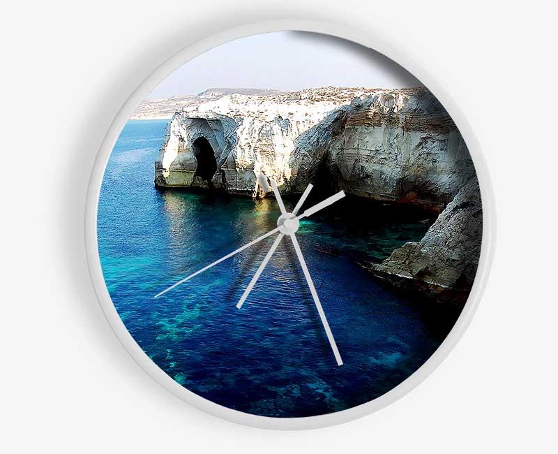 White Ocean Rocks Clock - Wallart-Direct UK