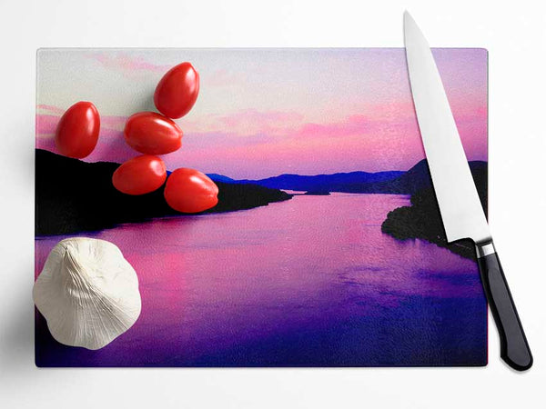 Pink Mountain Lake Glass Chopping Board