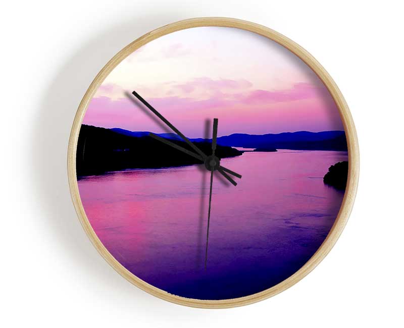 Pink Mountain Lake Clock - Wallart-Direct UK