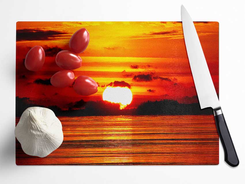 The Red Sunset Glass Chopping Board