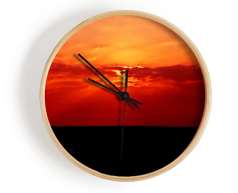 Red Sunbeams Over The Black Ocean Clock - Wallart-Direct UK