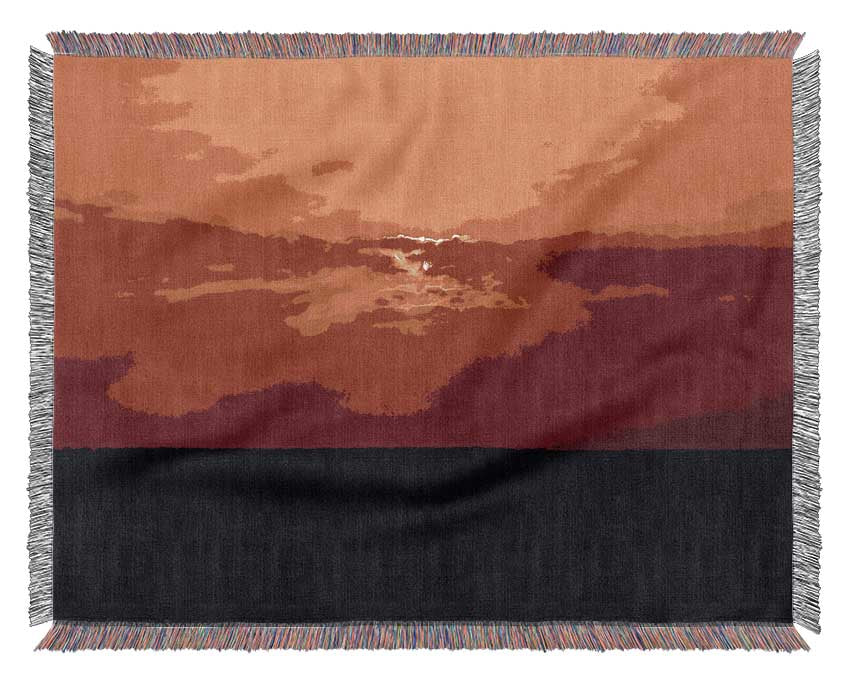 Red Sunbeams Over The Black Ocean Woven Blanket