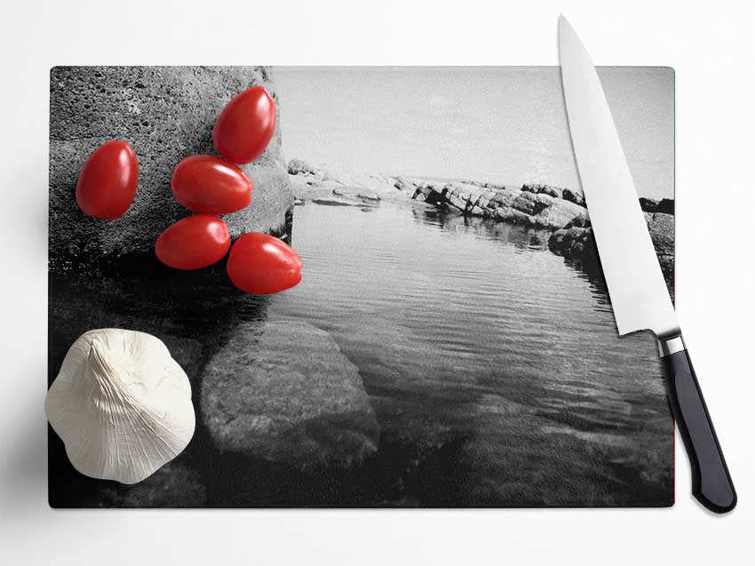 Ocean Rock Bay B n W Glass Chopping Board