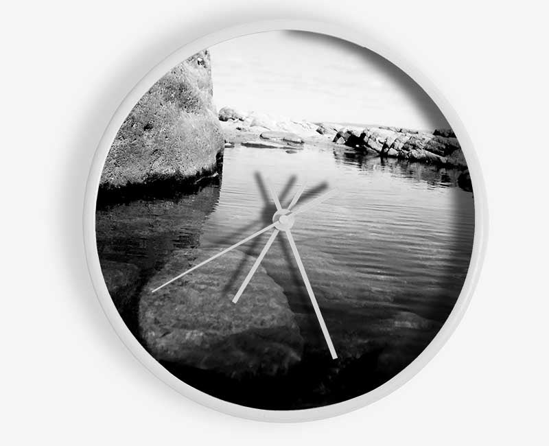 Ocean Rock Bay B n W Clock - Wallart-Direct UK