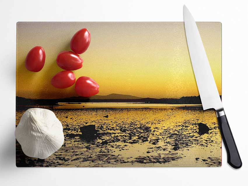 Yellow Pebble Shoreline Glass Chopping Board